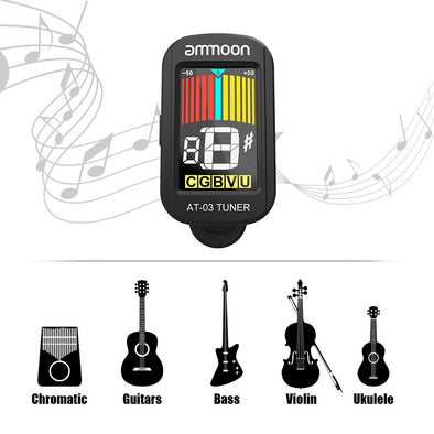 ammoon AT-03 Clip-on Tuner Electric Guitar Tuner Color LCD Screen 360 Rotatable for Acoustic Guitar Bass Violin Ukulele