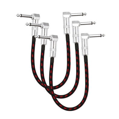 3pcs/pack Guitar Effect Pedal Cable Instrument Patch Cord 1/4 Inch 6.35mm Right Angle TS Plugs Black & Red Braided Fabric Jacket