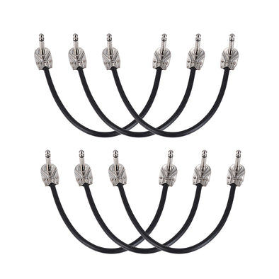 ammoon 6pcs Guitar Pedal Cables 30cm/ 12in Guitar Effect Pedal Patch Cable 1/4" Silver Right-angle Plug Black PVC Jacket