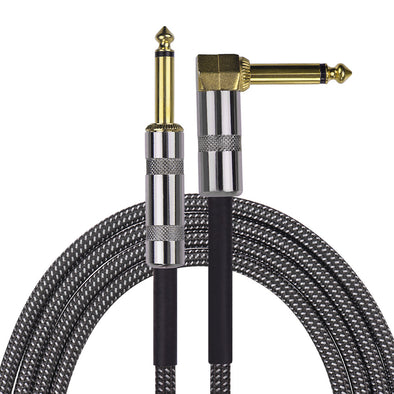 6 Meters/ 20 Feet  Audio Guitar Cable Cord 1/4 Inch Straight to Right-angle Gold-plated TS Plugs PVC Braided Fabric Jacket