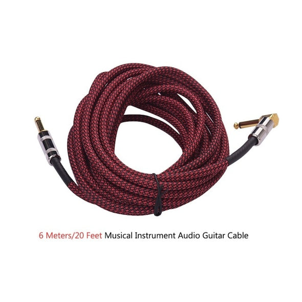 6 Meters/ 20 Feet  Audio Guitar Cable Cord 1/4 Inch Straight to Right-angle Gold-plated TS Plugs PVC Braided Fabric Jacket