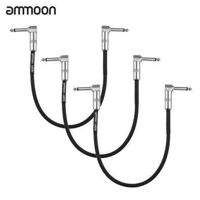 ammoon 6-Pack Guitar Effect Pedal Instrument Patch Cable 30cm/ 1.0ft Long with 1/4" 6.35mm Silver Right Angle Plug PVC Jacket