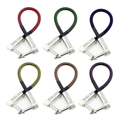 15cm/ 30cm 6pcs Guitar Effect Pedal Cable Instrument Patch Cord 1/4 Inch 6.35mm Right Angle TS Plugs Braided Fabric Jacket