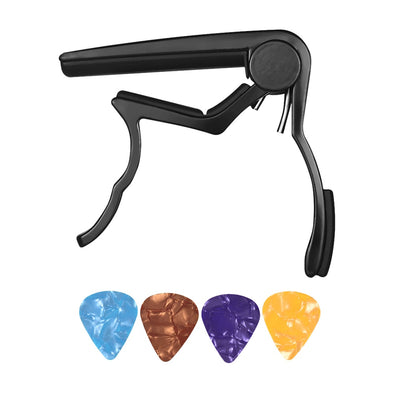 Single-handed Guitar Capo Clamp Aluminum Alloy Quick Change with 4pcs Guitar Picks for Banjo Acoustic Electric Guitar Bass