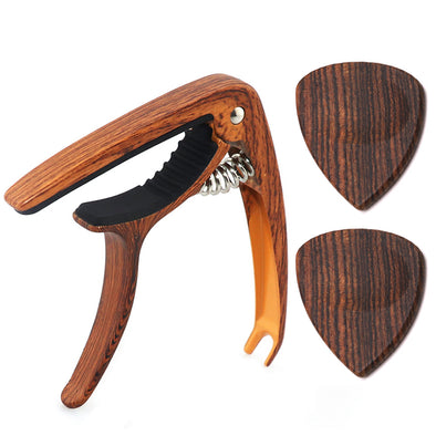 2pcs Wooden Guitar Picks Metal Guitar Capo with Pin Puller for Acoustic Folk Classic Guitar Ukulele Accessories