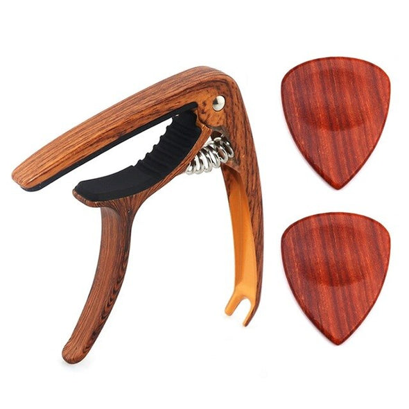 2pcs Wooden Guitar Picks Metal Guitar Capo with Pin Puller for Acoustic Folk Classic Guitar Ukulele Accessories