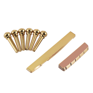 Folk Guitar Parts Accessories Brass Material 74mm Saddle + 43mm Nut + 6pcs 30mm Bridge Pins Peg