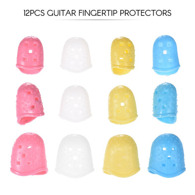 12pcs Acoustic Guitar Fingertip Protectors Silicone Finger Guards for Ukulele Electric Guitar Bass 4 Colors