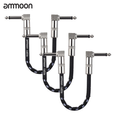 ammoon Guitar Effect Pedal Instrument Patch Cable 15cm/ 0.5ft Long with 1/4" 6.35mm Silver Right Angle Plug Woven Jacket