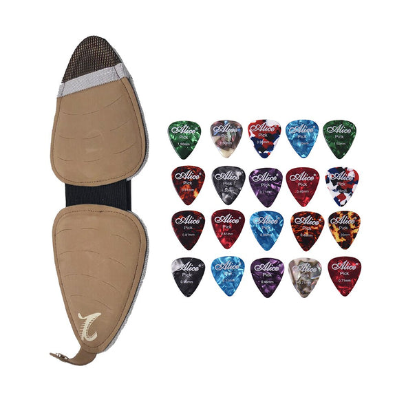 Acoustic Guitar Picks Bag with 20pcs Celluloid Picks PU Leather Guitar Picks Holder Case Bag Large Capacity